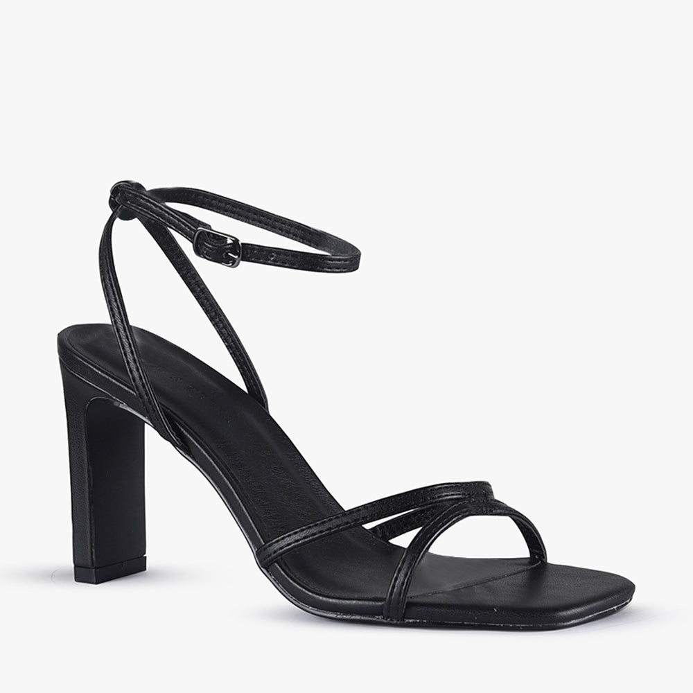 Black Heels Simple Solo By Pied A Terre Womens Black Strappy Block