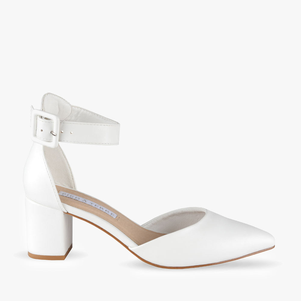 White Pointed Toe Ankle Strap High Heeled Pumps Women's - Temu