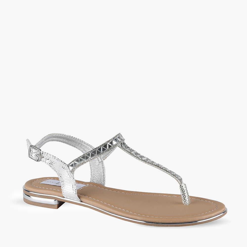 Claudette by London Rebel Silver Flat Sandal Famous Footwear