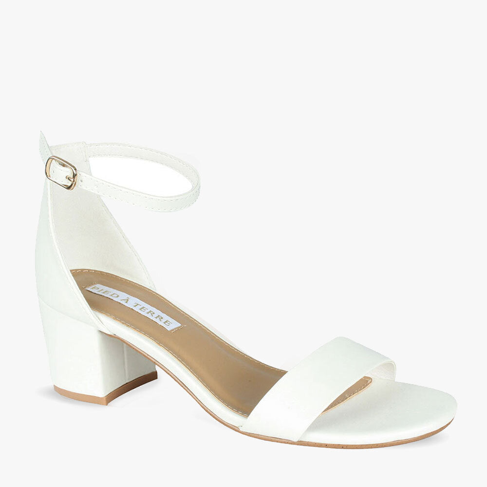 Camita by Pied A Terre | White Mid Block Heel | Famous Footwear