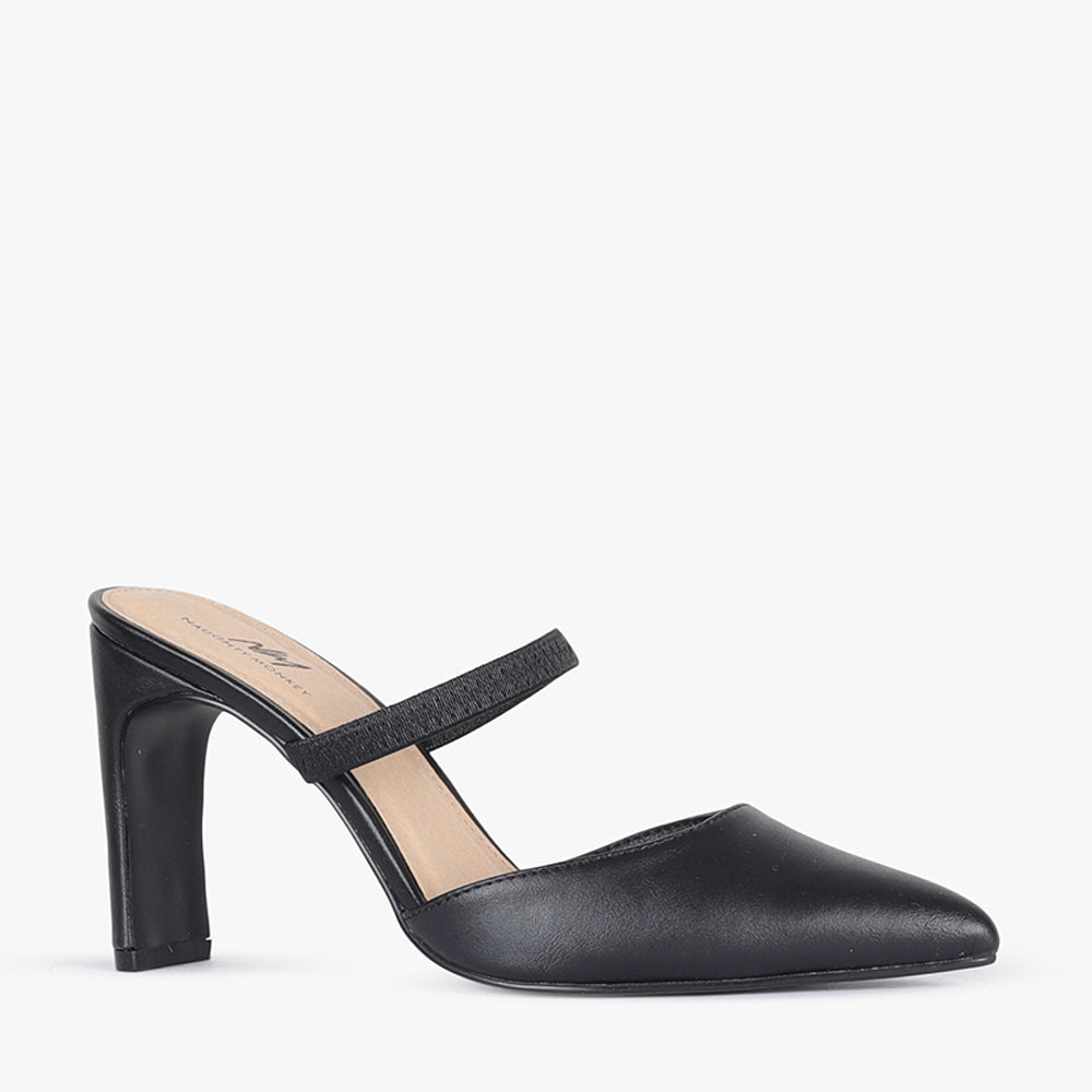 High Heel Heeled Pointed Mules Black High-Vamp Pointed-Toe Heeled