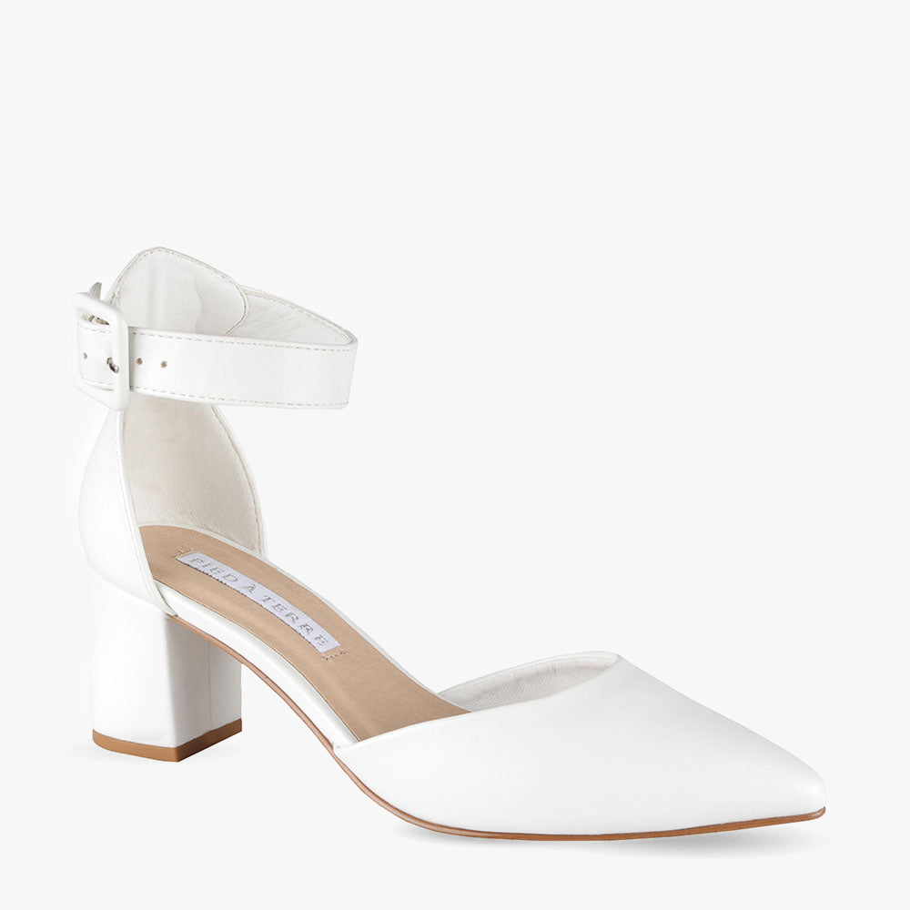 White Pointy Kitten Heel Shoes Braided Strap Mule Classic Office Heels |FSJshoes